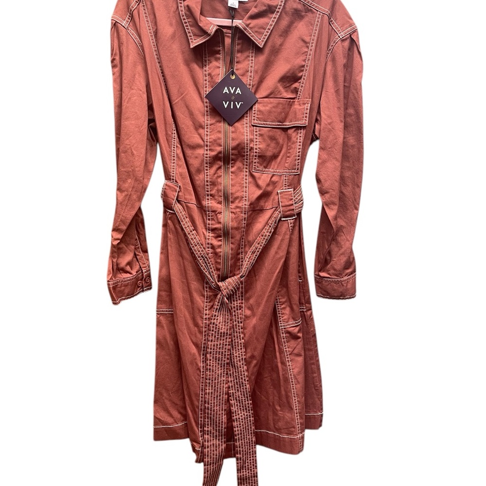 NWT Ava & Viv Rust Trench Coat Shirt Dress